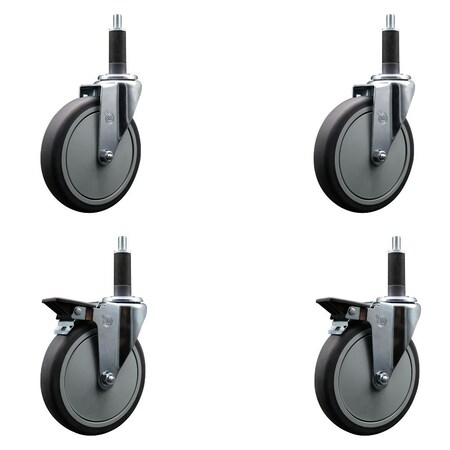 Service Caster 6'' Thermoplastic Rubber Wheel Swivel 1'' Expanding Stem Caster Set 2 Brakes, 4PK SCC-EX20S614-TPRB-2-PLB-2-1